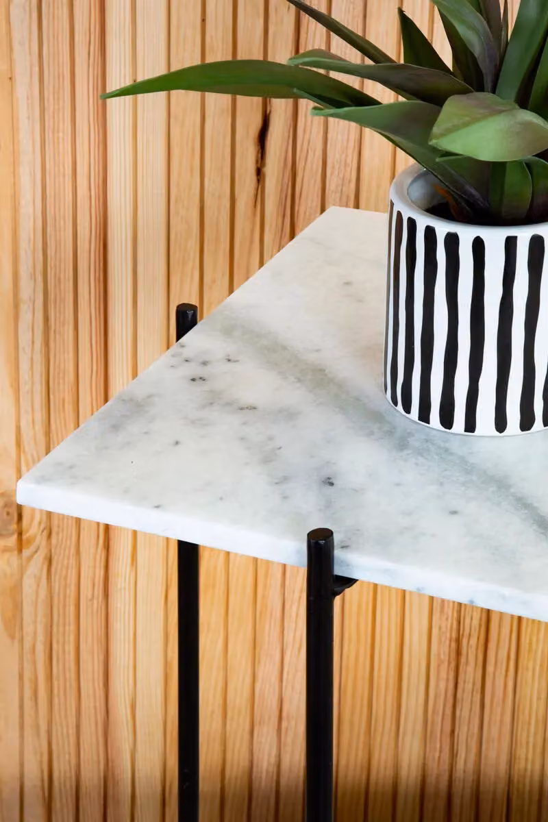 Orsina White Marble Side Table with Black X-Frame Base, W/D/H: 40 x 40 x 55 cm – 3