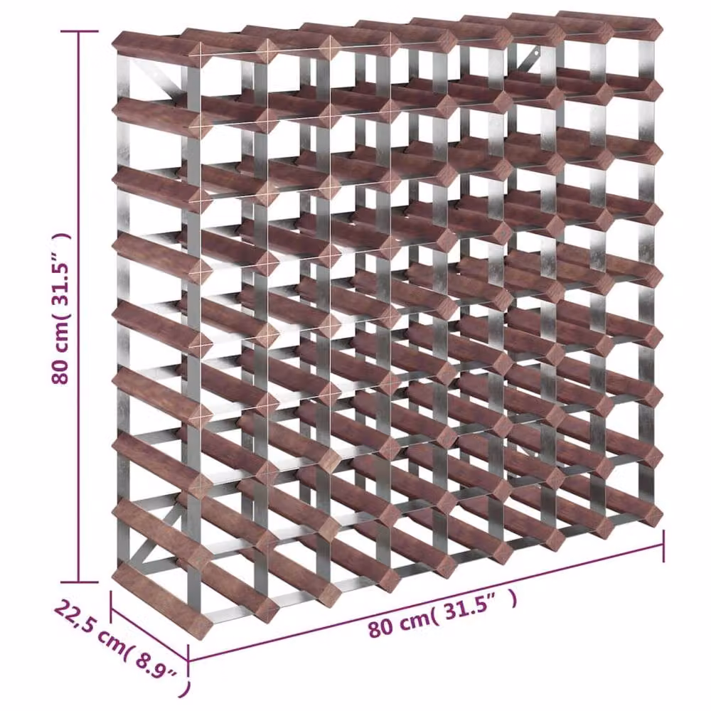 Berkfield Home Beautiful Industrial Wine Rack for 72 Bottles, Brown Solid Pine Wood and Metal, W/D/H: 80 x 22.5 x 22.5 cm – 7