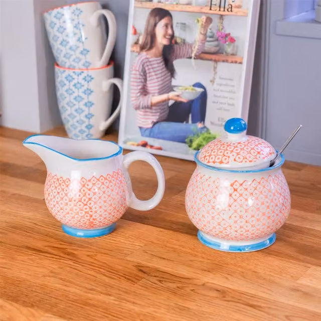 Nicola Spring Hand-Printed Geometric Ceramic Milk Jug, 300ml, Orange