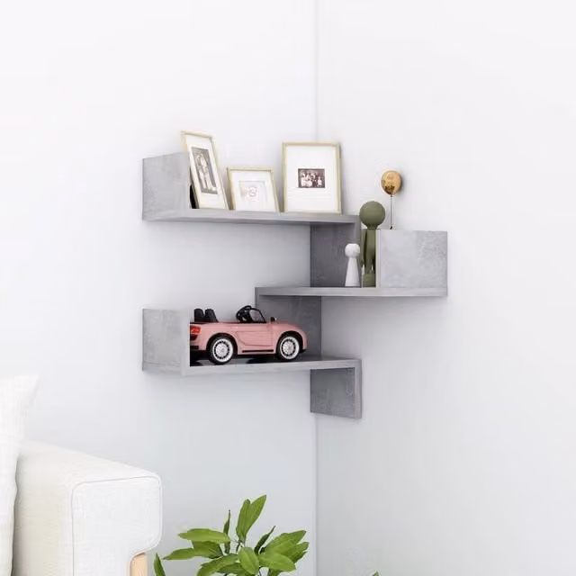 Berkfield Home Wall Mounted Corner Shelf in Concrete Grey, W/D/H: 40 x 40 x 50 cm