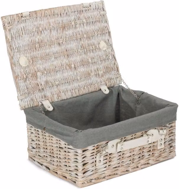 Red Wicker Hamper with White Exterior and Grey Cotton Lining, 41 cm