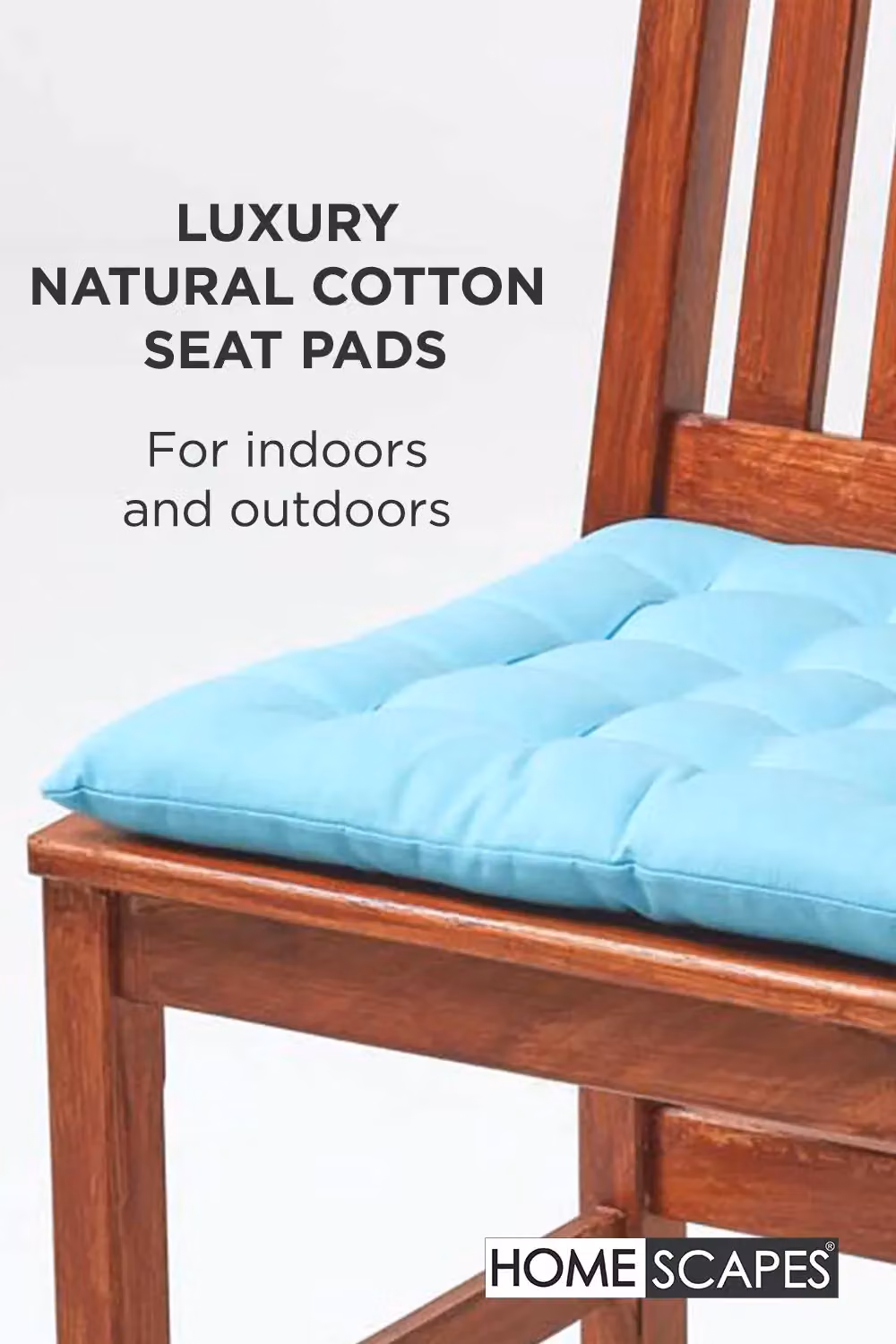 Homescapes Blue Cotton Seat Pad with Tie Cords, W/D/H: 40 x 40 x 6.5 cm – 5