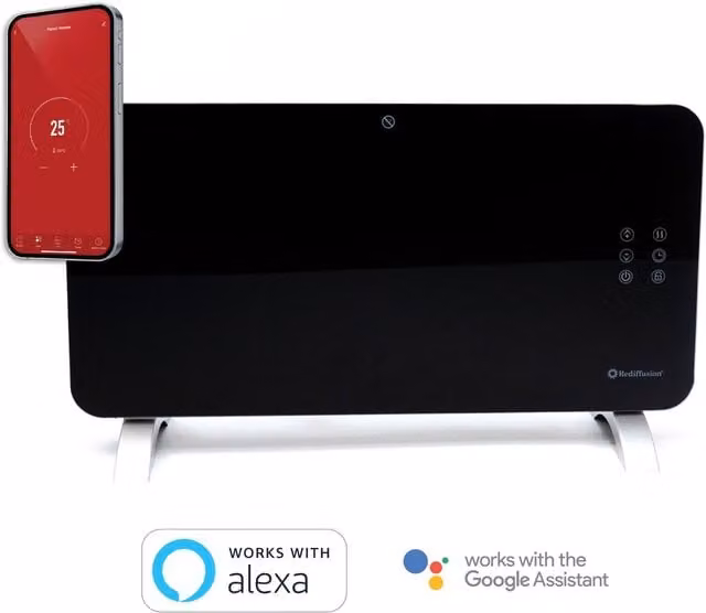 Rediffusion 1500W Smart Glass Panel Heater in Black