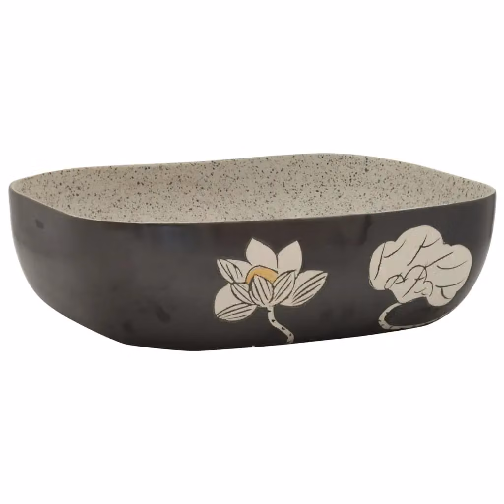 Berkfield Home Rectangular Ceramic Countertop Basin in Grey and Black, W: 48 cm, D: 37.5 cm, H: 13.5 cm – 2
