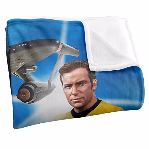 Trevco Star Trek Captains Chair Silky Touch Super Soft Fleece Throw Blanket, White, W/D/H: 152 x 127 cm – 2
