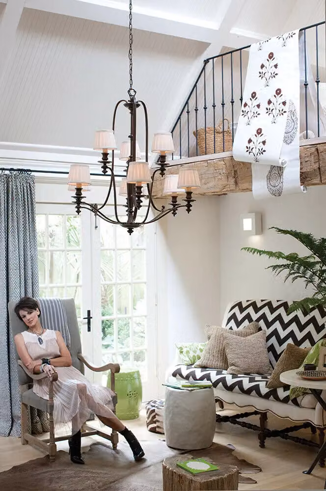 Loops 9 Bulb Royal Bronze Hanging Pendant Chandelier with Multicolour Fabric Shades, E14 LED Compatible – 2