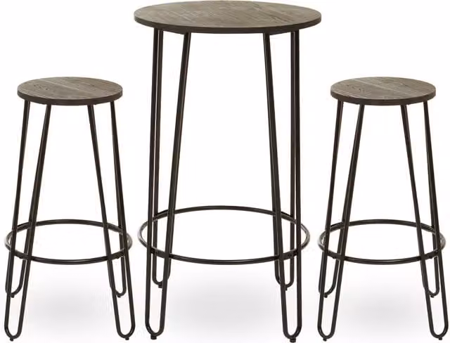 Orsina Modern Round Bar Table and 3 Stools Set in Black and Brown Wood and Metal – 5