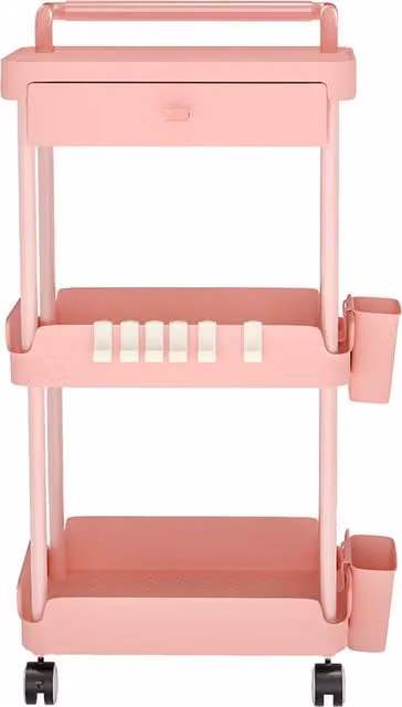 Levede 3 Tier Kitchen Storage Trolley Cart in Pink, W/D/H: 33 x 33 x 76 cm