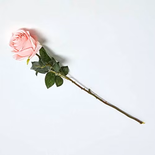 Homescapes Pink and Green Artificial Silk Rose Single Stem, 62 cm