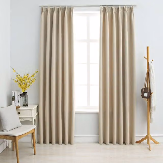 Berkfield Home Blackout Curtains with Hooks, 2 Pack, Beige, W: 140 cm, H: 175 cm