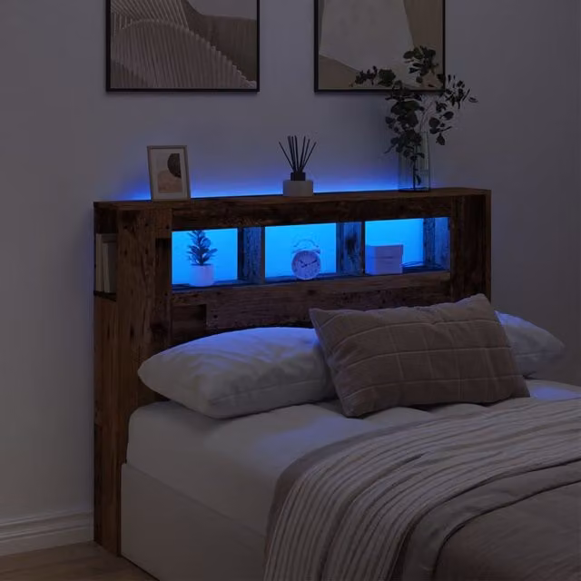 Berkfield Home Modern LED Headboard in Brown with Integrated Lighting, Shelf and USB Charging Port, W/D/H: 140 x 18.5 x 103.5 cm – 1