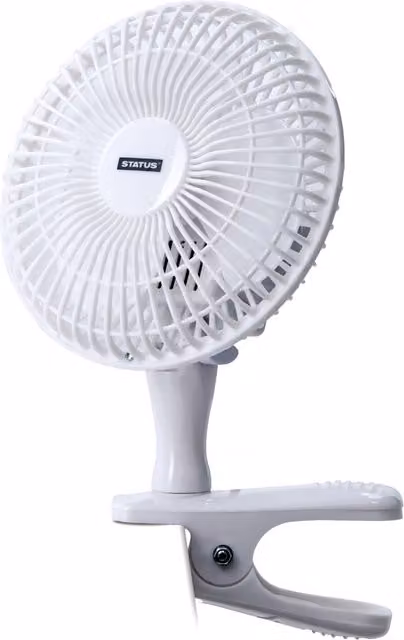 Status 6 inch Clip On White Plastic Table Fan W/D/H: 15.24 x 15.24 x 15.24 cm