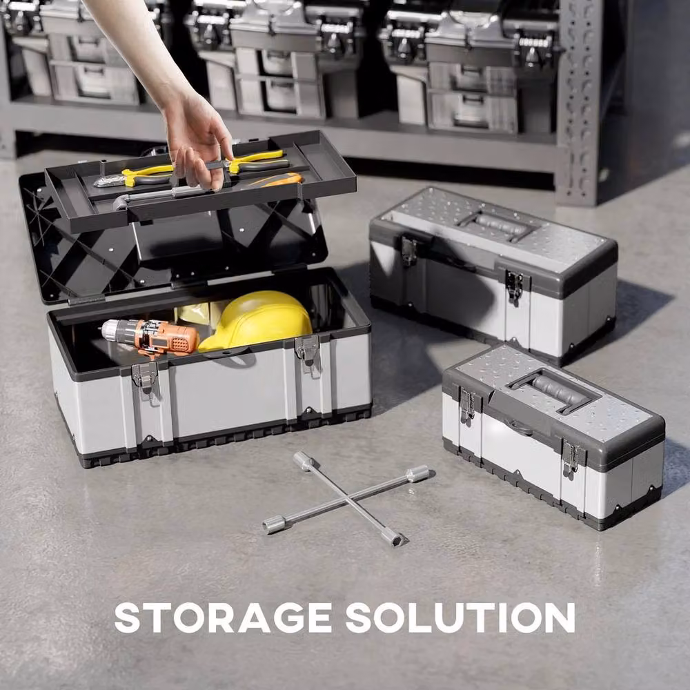 EONLION 3 Piece Tool Box Set with Tray, Grey – 3