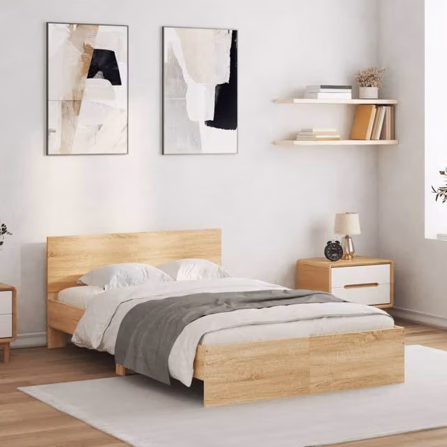 Berkfield Home Sonoma Oak Small Double Bed Frame in Brown, W/D/H: 120 x 190 cm