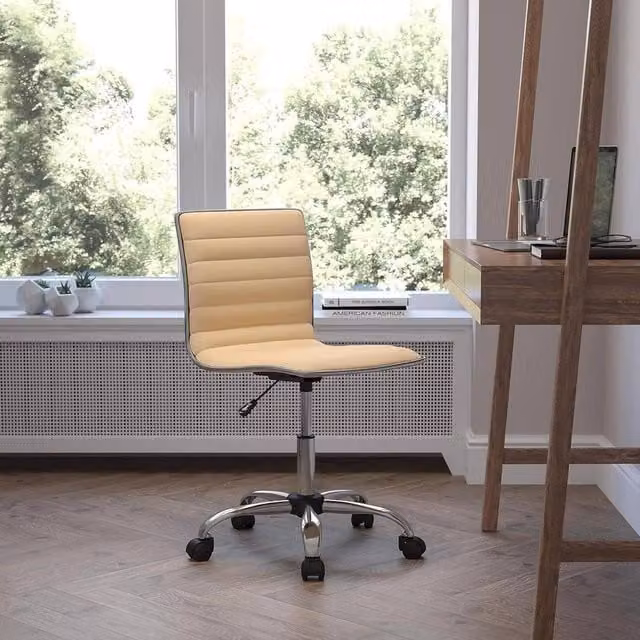 FWStyle Modern Task Chair in Brown Synthetic Leather with 360 Degree Swivel and Castors for Home Office