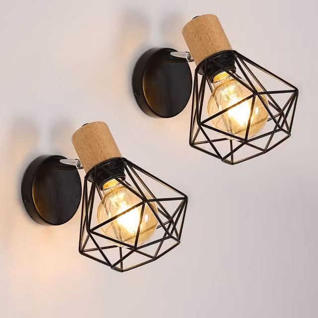 Pheashine Retro Industrial Metal Wall Sconce Pair in Brown and Black with E27 Bulb Holder