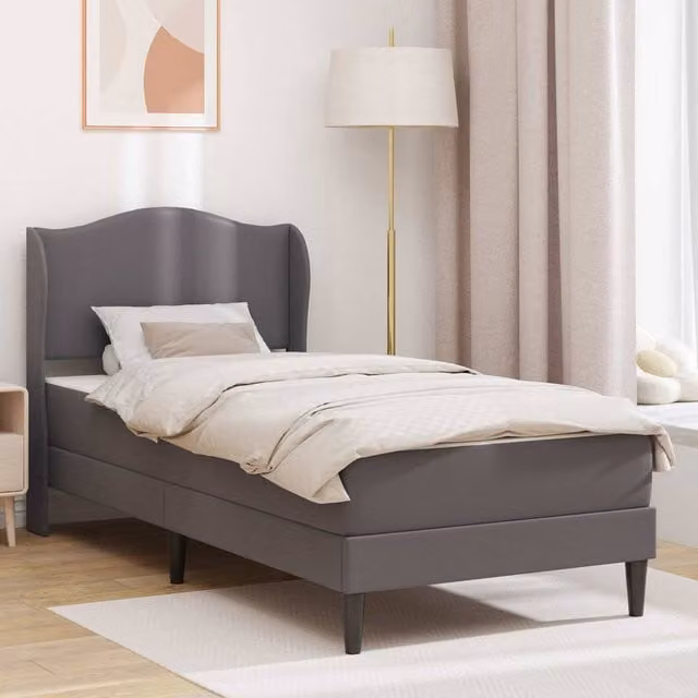 Berkfield Home Upholstered Bed Frame with Headboard in Grey Faux Leather W/D/H: 90 x 190 cm – 1
