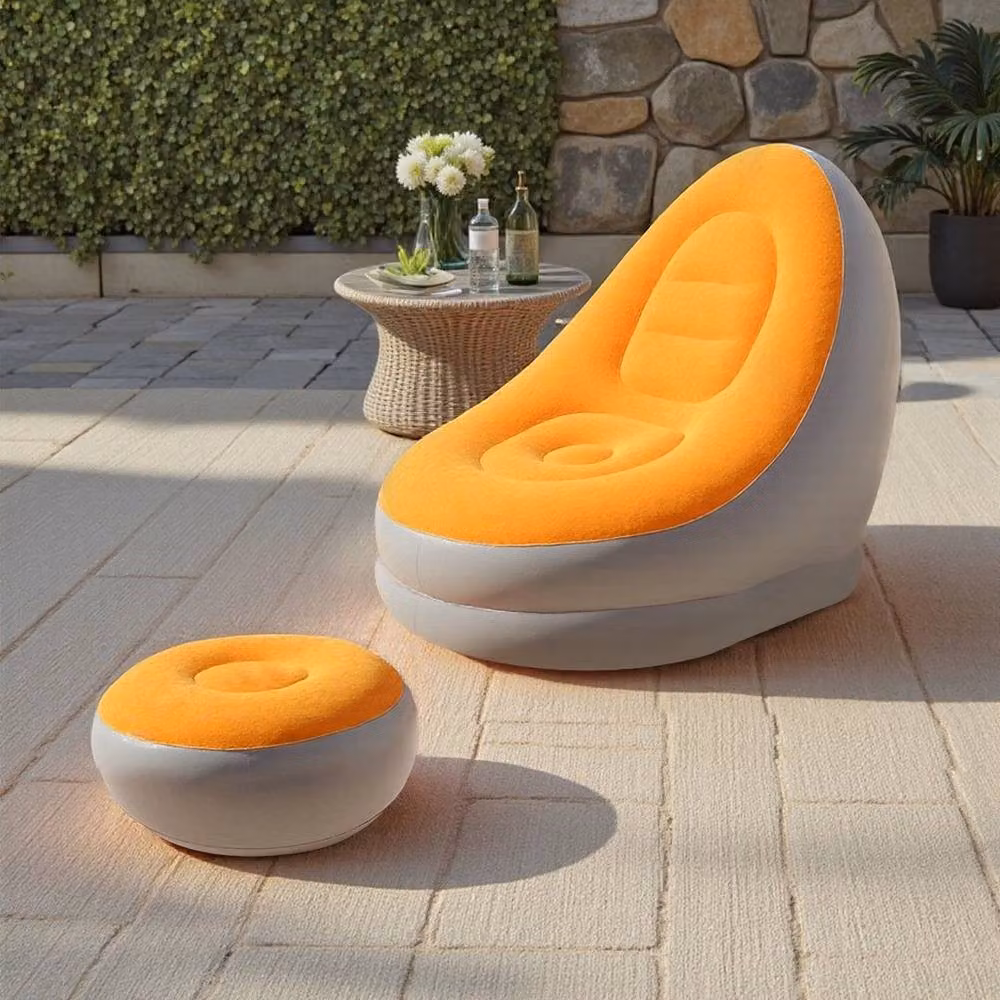 SPETLEK Orange and Silver Inflatable Lounge Sofa, Gaming Chair and Ottoman, W/D/H: 116.0 x 78.0 x 82.0 cm – 2