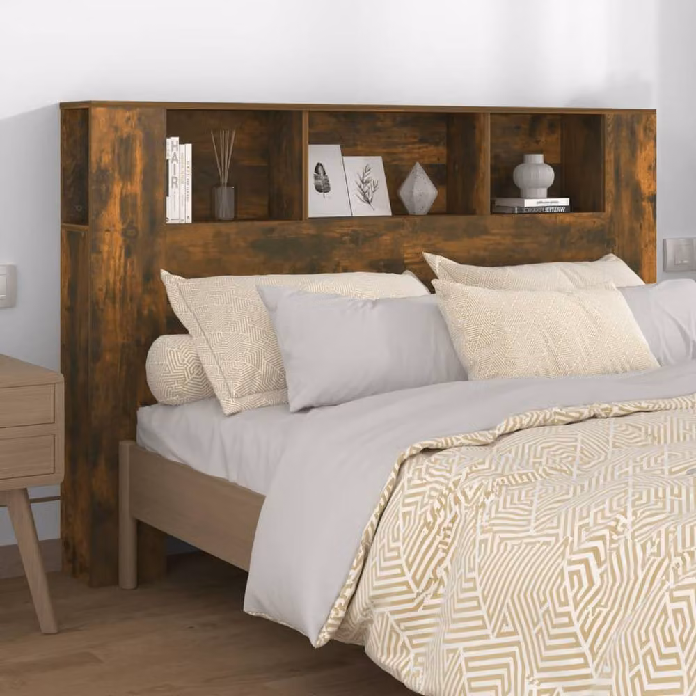 Berkfield Home Headboard Cabinet in Smoked Oak Brown, W: 160 cm, D: 18.5 cm, H: 104.5 cm – 2