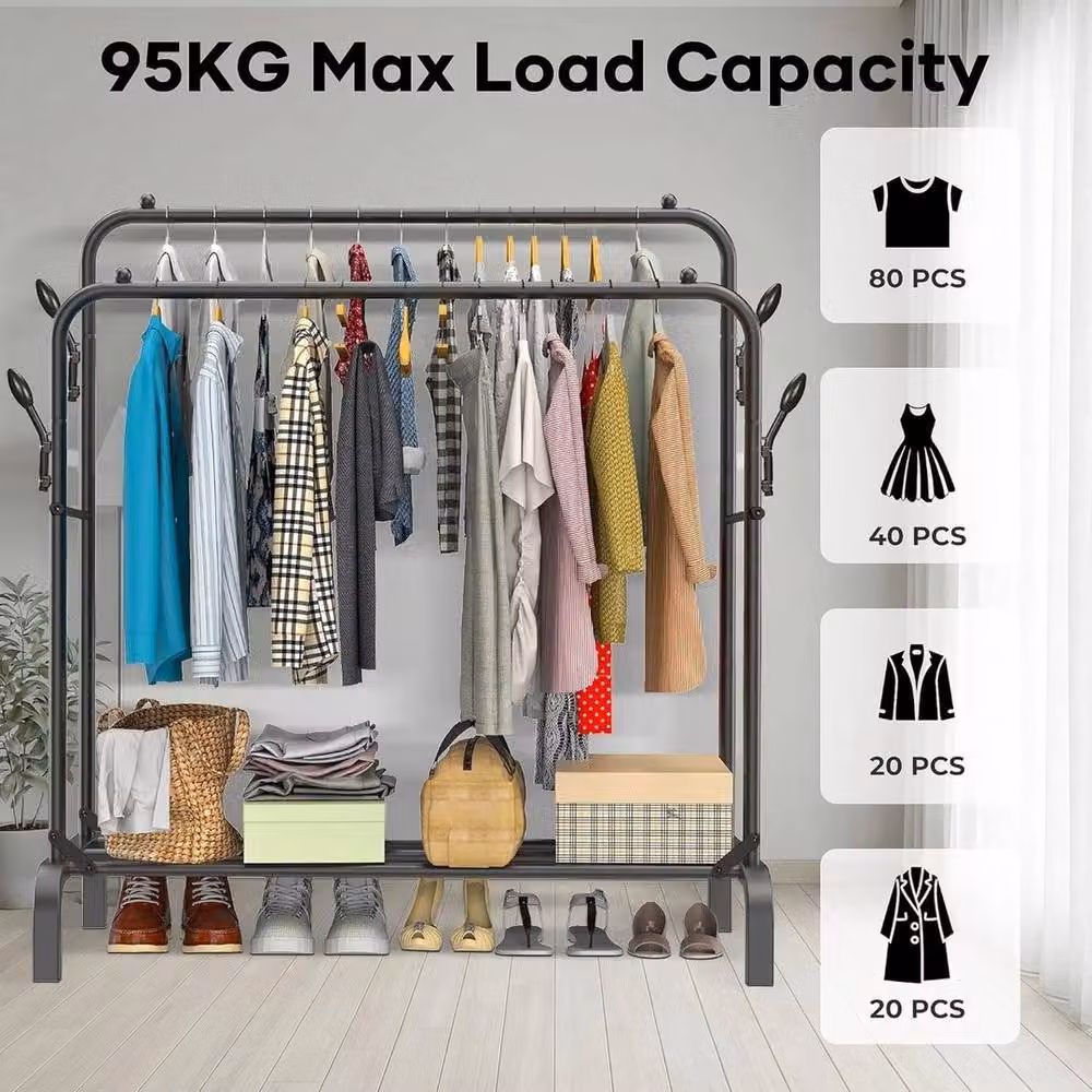 FLAVORA Heavy Duty Industrial Metal Clothes Rail in Matt Black, W/D/H: 50 x 50 x 145 cm – 3