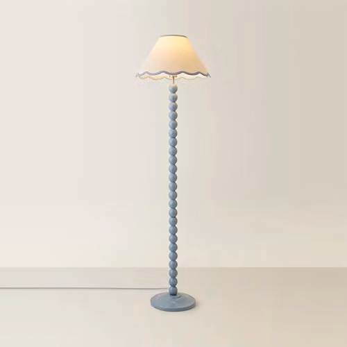 ValueLights Bobbin Blue Floor Lamp with Fabric Scallop Shade – 1