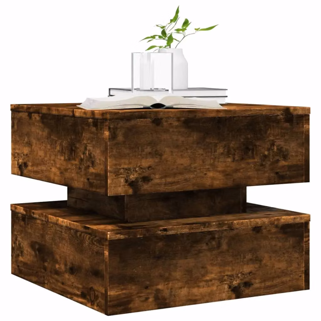 Berkfield Home Modern Square Coffee Table with LED Lights in Smoked Oak Brown, W/D/H: 50 x 50 x 40 cm – 6