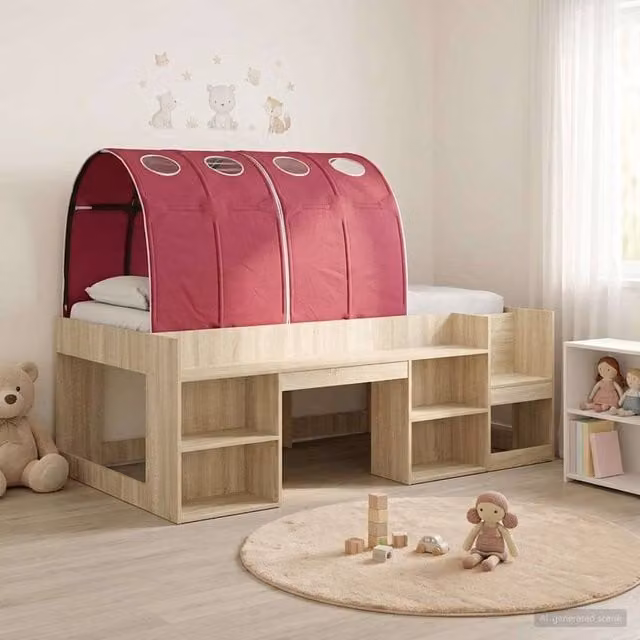 Berkfield Home Modern Single Bed Frame with Tunnel and Stairs in Sonoma Oak and Red Brown Engineered Wood