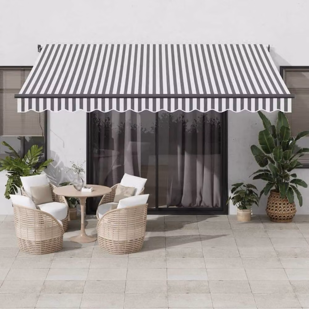 Berkfield Home Manual Retractable Folding Arm Awning in Anthracite and White, W: 400 cm, D: 350 cm – 2