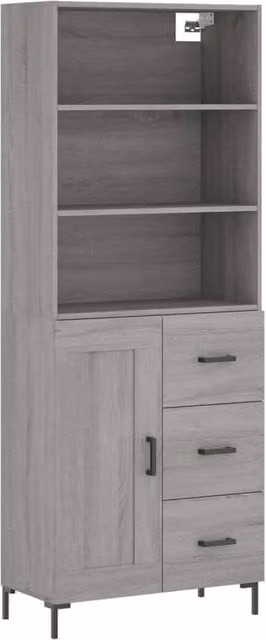 Berkfield Home Grey Sonoma Modern Highboard with Hinged Doors and Internal Shelves, W/D/H: 69.5 x 34 x 180 cm
