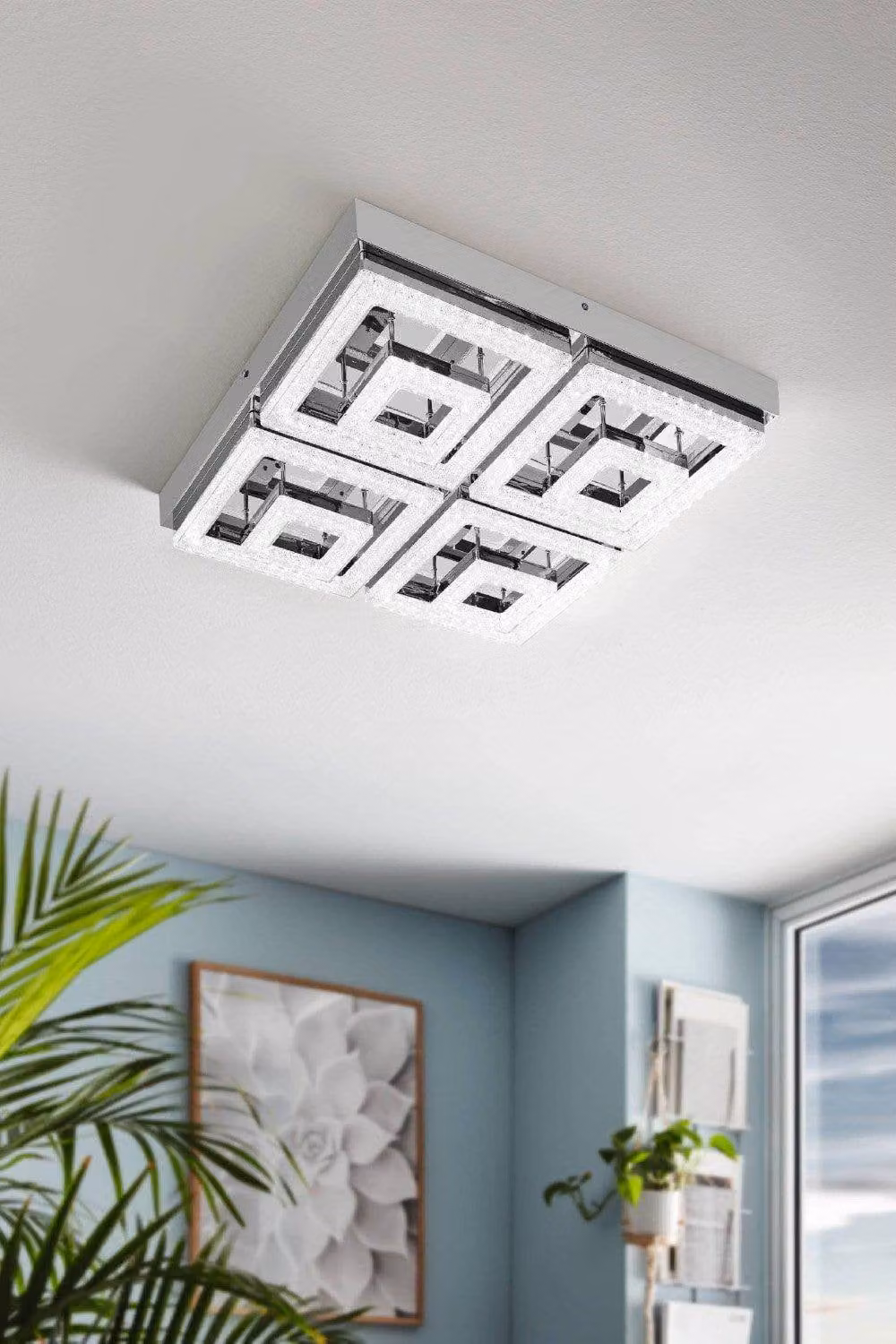 Eglo Fradelo Chrome and Clear Crystal Effect Metal Flush Ceiling Light in Silver – 2