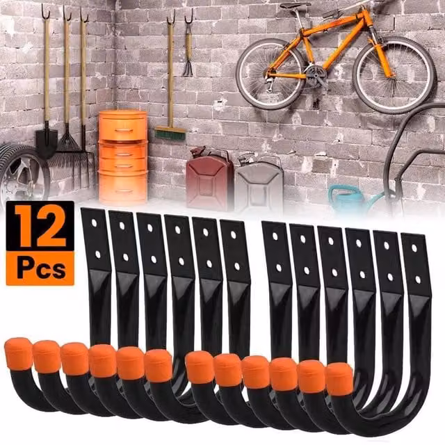 KORVIXA 12-Piece Steel Wall Mounted Garage Hooks for Tools and Ladders in Black – 1