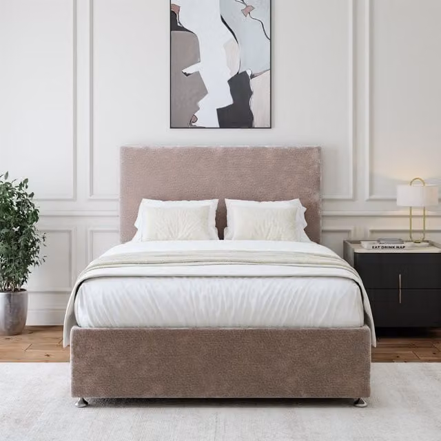 Bedmaster Chenille Upholstered Divan Base and Plain Headboard with Drawers in Silver, W/D/H: 120 x 200 x 38 cm