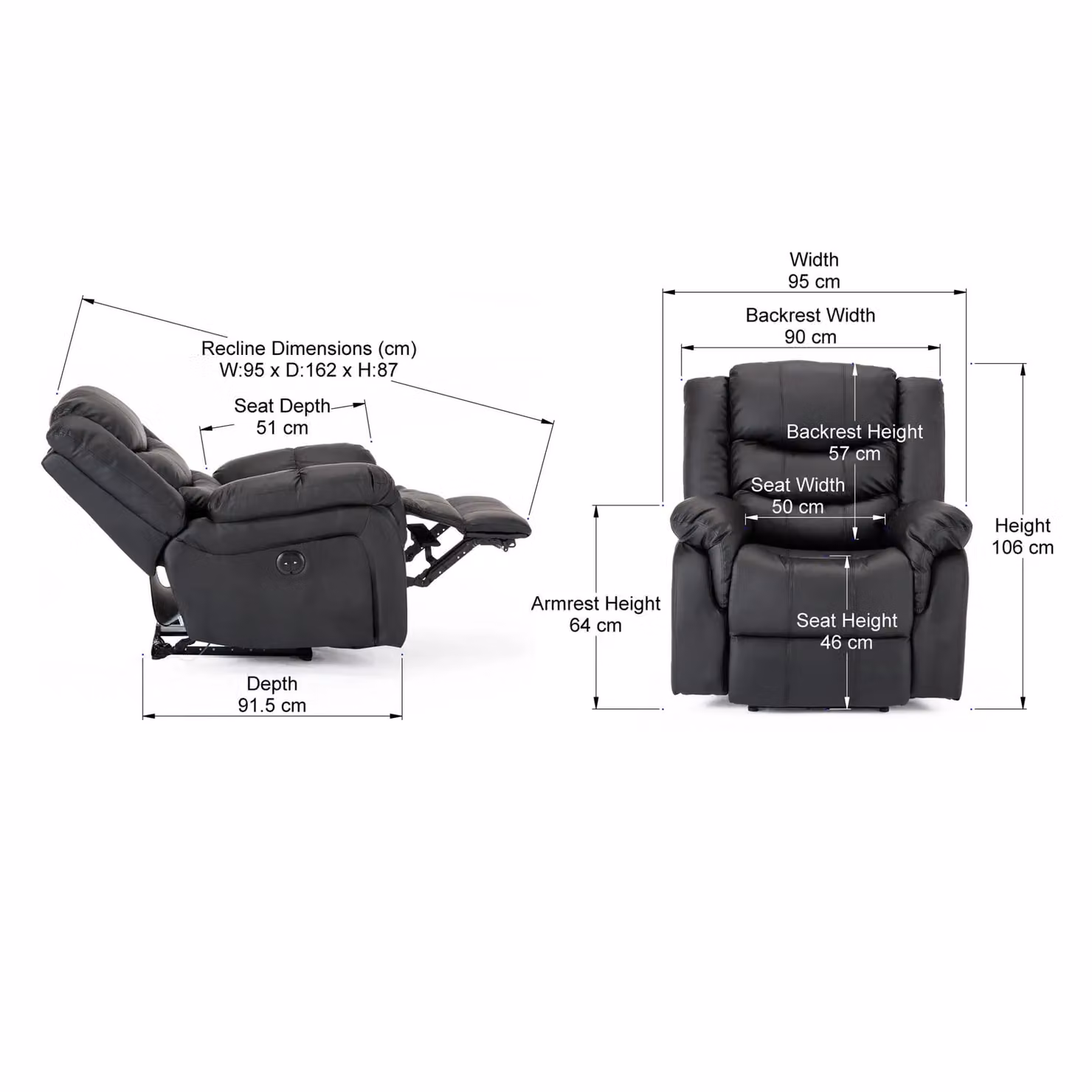 More4Homes Seattle Electric Automatic Recliner Lounge Chair in Black Bonded Leather W/D/H: 91.5 x 46.0 x 106.0 cm – 5