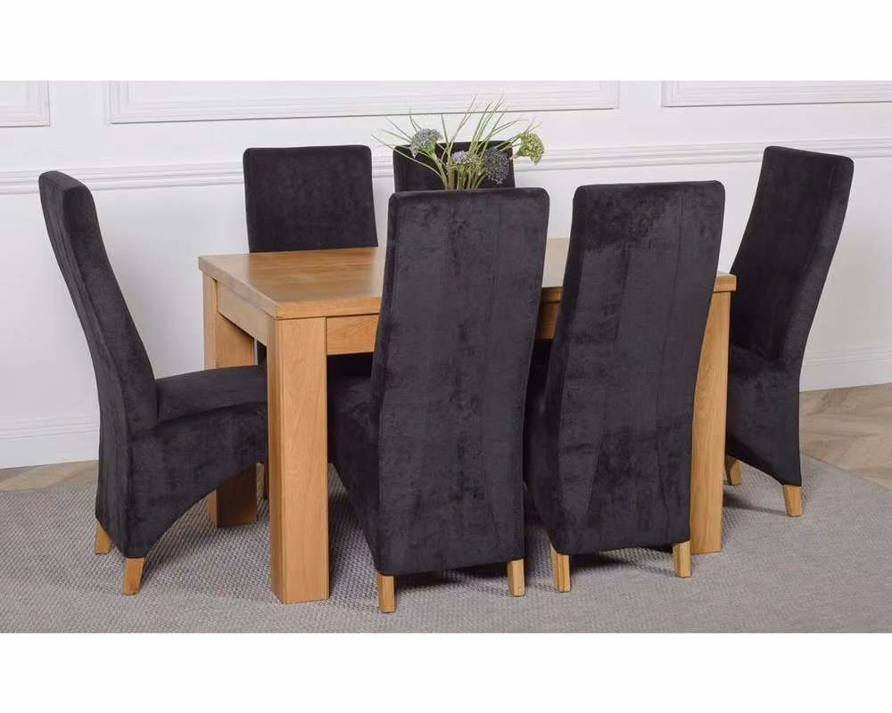 Thats Furniture Dakota Oak Dining Table and 6 Lola Black Fabric Upholstered Chairs Set, W: 127 cm, D: 82 cm – 4