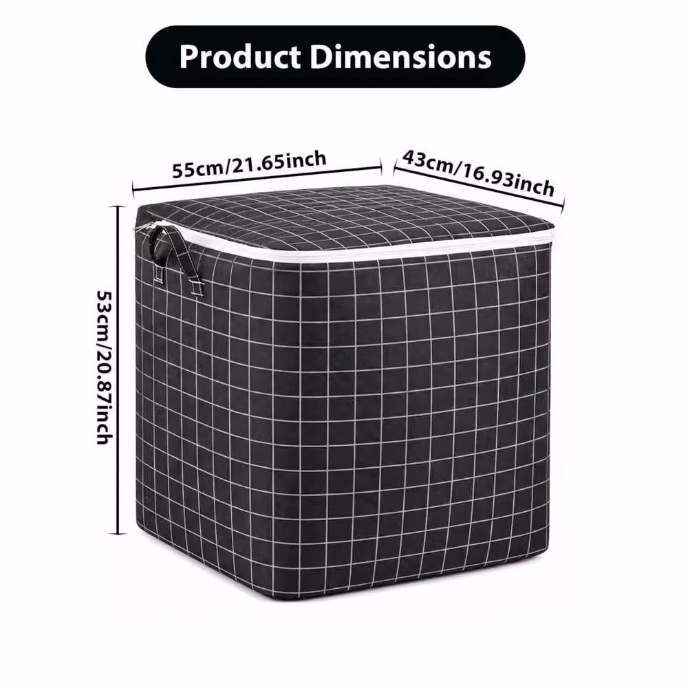 KORVIXA 125L Foldable Storage Bags with Zipper and Handles, Black, W: 43 cm, D: 53 cm, H: 55 cm – 2