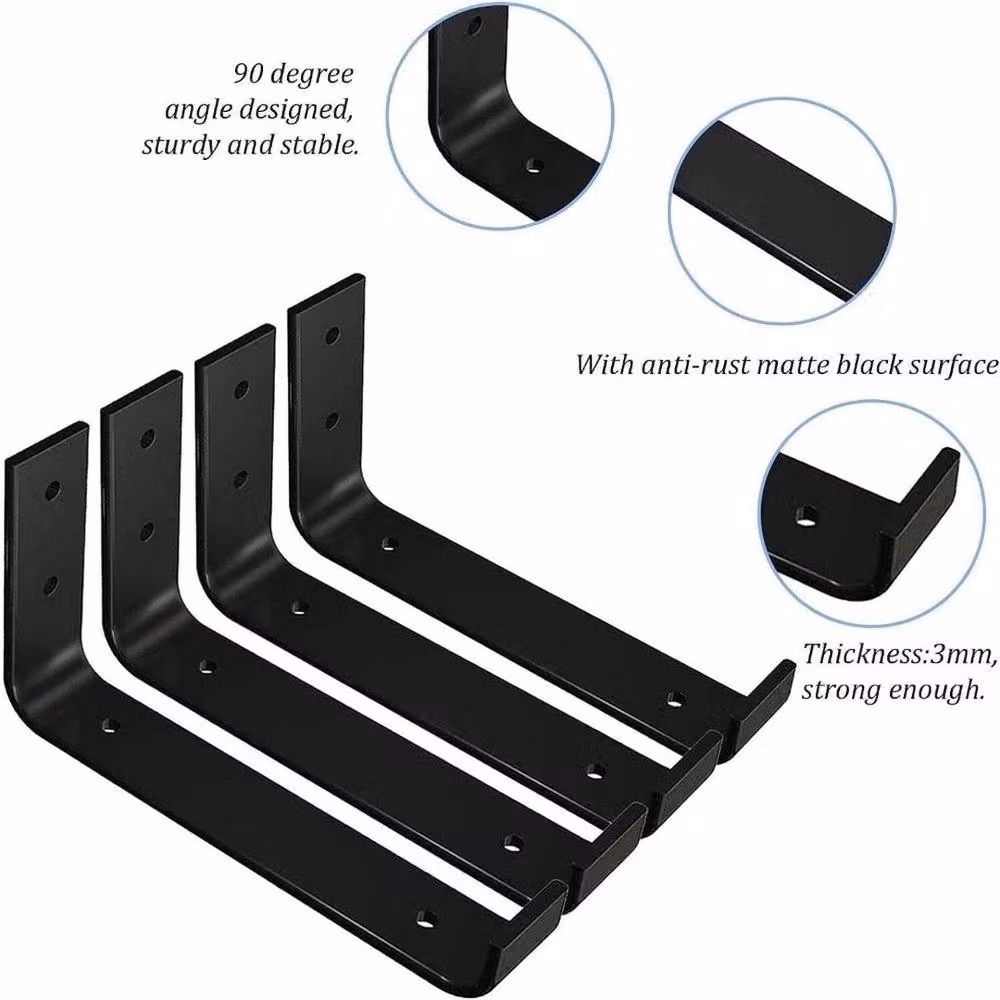 FLAVORA Heavy Duty Iron Shelf Brackets, 4 Pack, Black Matt, W/D/H: 25 x 25 x 25 cm – 4