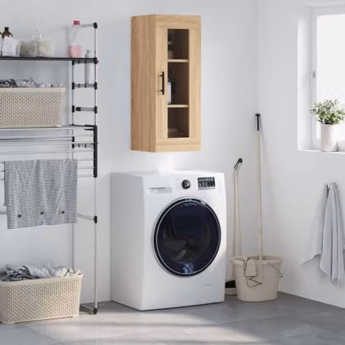 vidaXL Wall Mounted Cabinet with Glass Doors, Brown, W/D/H: 34.5 x 34 x 90 cm – 2