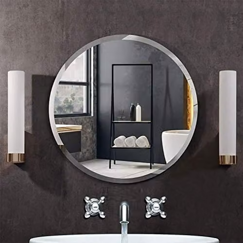 DEENZ Round Frameless Wall Mounted Mirror in Silver or Black, W: 50 cm, H: 50 cm