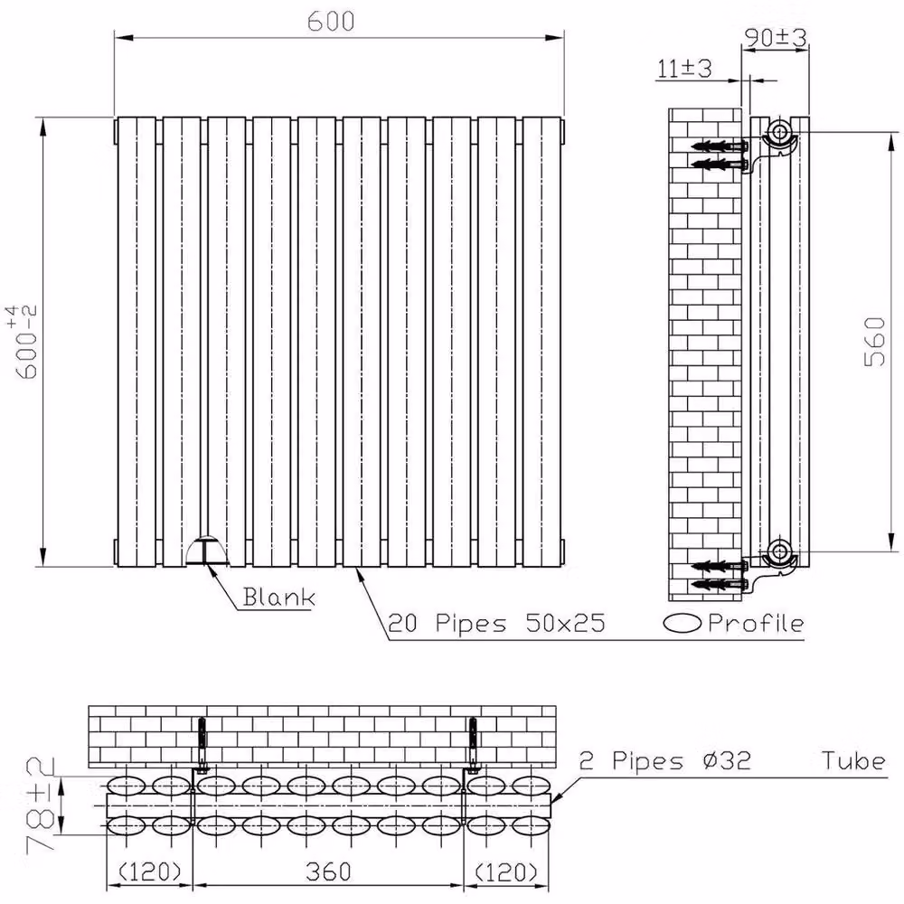 KORVIXA Black Steel Designer Horizontal Radiator, W: 1000 cm, H: 52 cm, D: 5.6 cm – 2