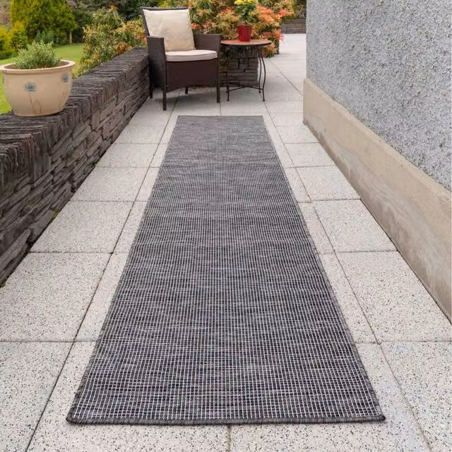 The Rug House Grey Flat Weave Indoor Outdoor Area Rug, W: 240 cm, D: 68 cm