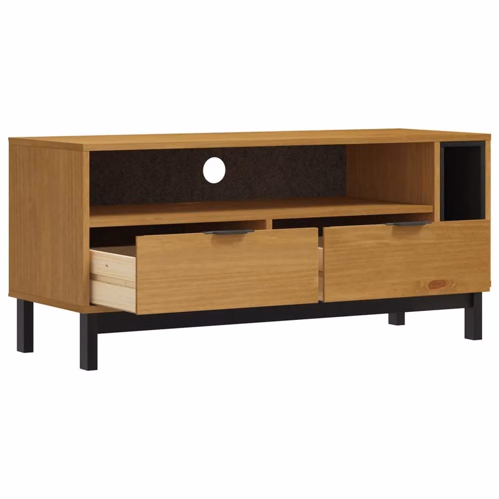 Berkfield Home FLAM Rustic Solid Wood Pine TV Cabinet in Brown W/D/H: 110 x 40 x 50 cm – 4