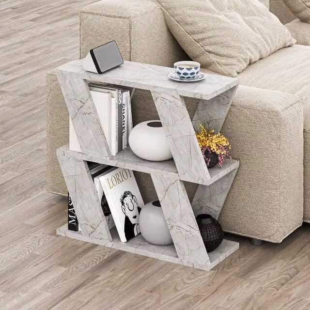 Decortie Lazena Modern 3-Tier Side Coffee Table in Gold and White