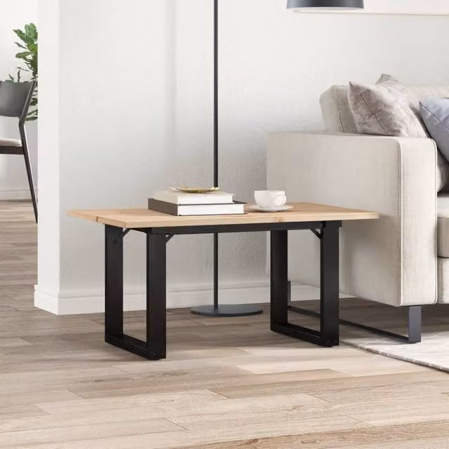Berkfield Home Beautiful O-Frame Coffee Table in Brown Solid Pine and Steel, W: 80 cm, D: 50 cm, H: 40 cm