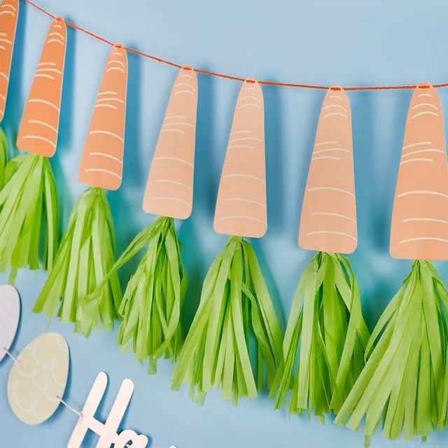 Club Green Carrot Tassel Easter Hanging Banner, 2m, Multicolour Paper Decoration