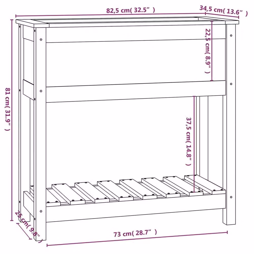 Berkfield Home Planter with Shelf, Grey, Solid Pine Wood, W: 82.5 cm, D: 34.5 cm, H: 81 cm – 5