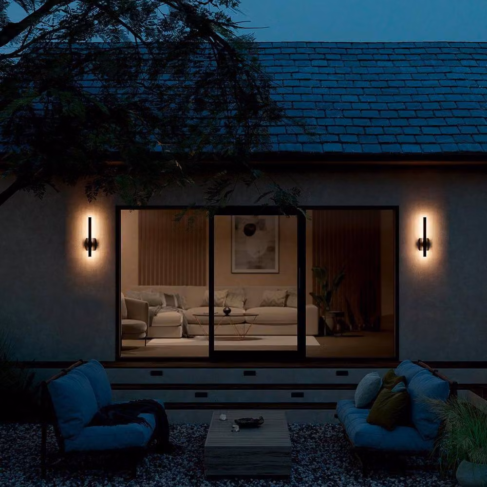 Kichler Nocar Medium LED Modern Outdoor Wall Lamp, Black, Warm White 3000K, IP44 – 2
