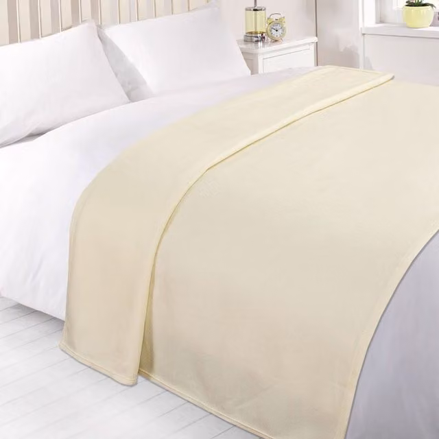 Dreamscene Plain Fleece Throw Blanket in Beige and Yellow