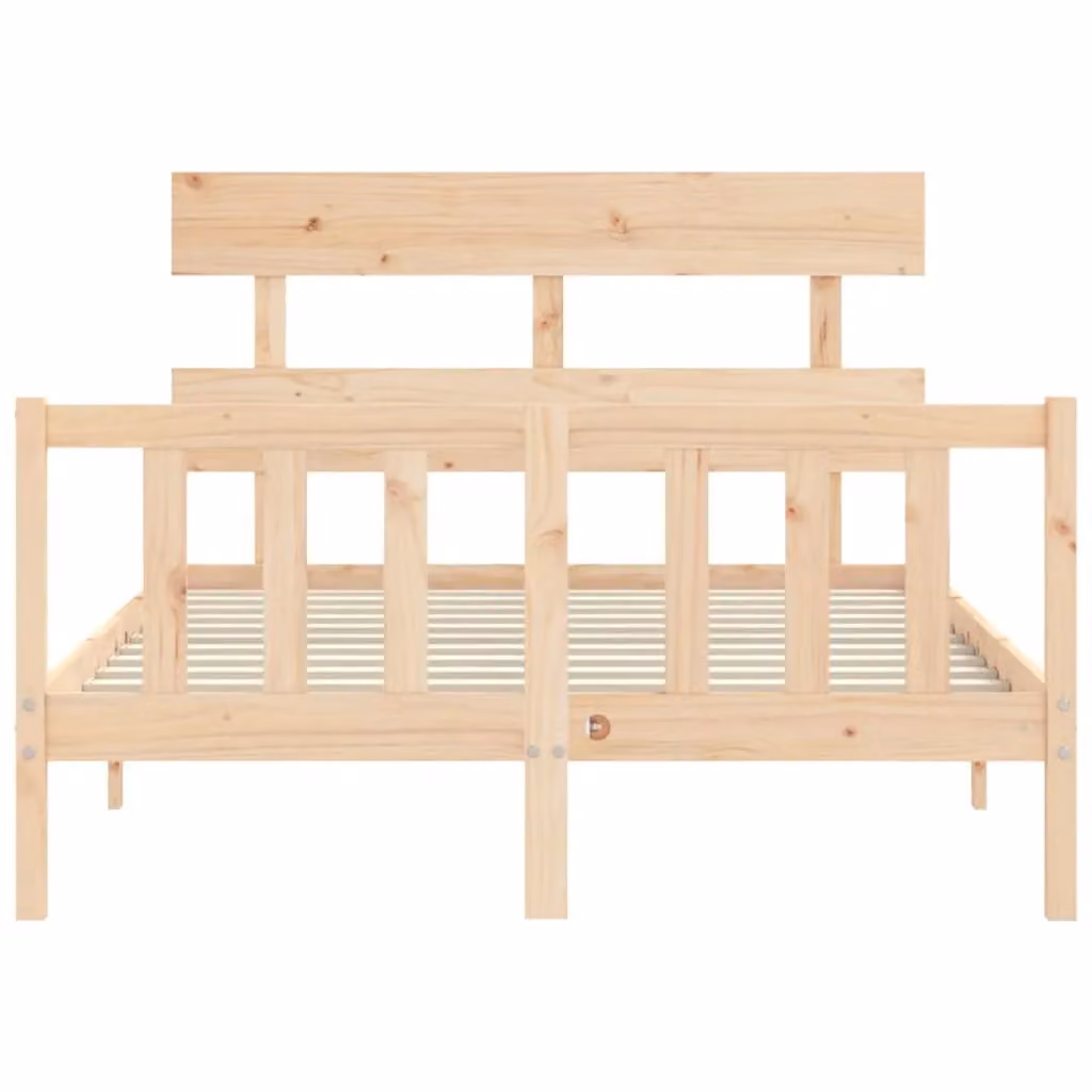 Berkfield Home Solid Wood Bed Frame with Headboard in Brown, W/D/H: 140 x 200 cm – 2