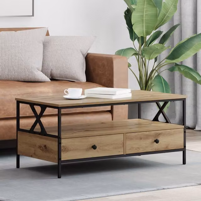 Berkfield Home Artisan Oak Coffee Table in Brown, W: 100 cm, D: 51 cm, H: 45 cm