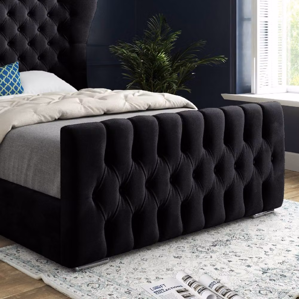 KDMD Zelah Wide Curved Black Soft Velvet Designer Bed Frame, Single, W/D/H: 90 x 200 cm – 5